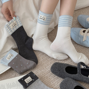 【起步韩袜】布标袜子女2025新款爆款吸汗棉质韩版ins风潮中筒袜