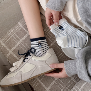 刺绣小熊条纹韩版 袜子女2026新款 春夏季 ins风短筒袜 起步韩袜