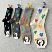 韩国女袜东大门GLALALANE2023新款 春秋季 爱心中筒袜女士棉袜ins潮