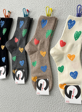 韩国女袜东大门GLALALANE2023新款春秋季爱心中筒袜女士棉袜ins潮