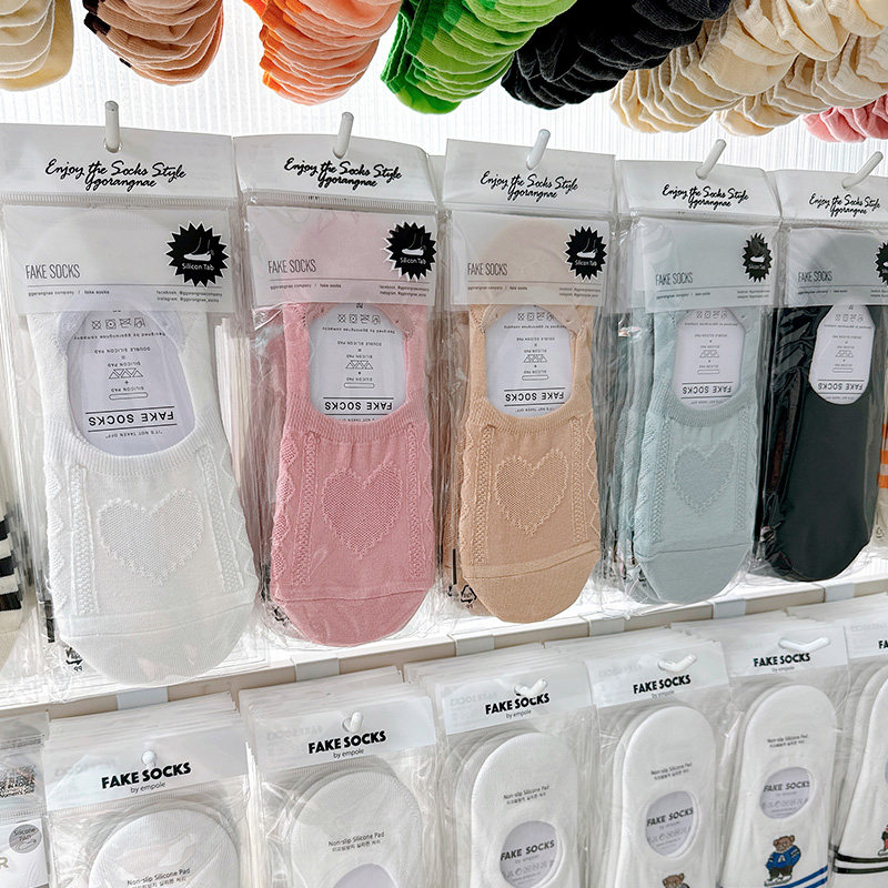 韩国东大门进口防滑船袜浅口网眼爱心形纯色不掉跟春夏薄款隐形袜