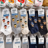 韩国袜子男东大门SINGGOBA满印小熊潮流低帮吸汗棉袜男士 透气短袜