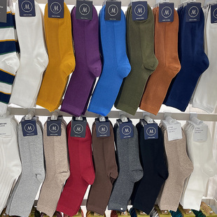 代购现货韩国袜子男东大门MARIAN纯色螺纹简约吸汗商务棉质长筒袜