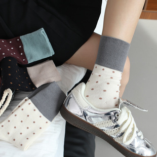 【起步韩袜】波点袜子女春秋款中筒袜韩版ins潮棉长袜复古长筒袜