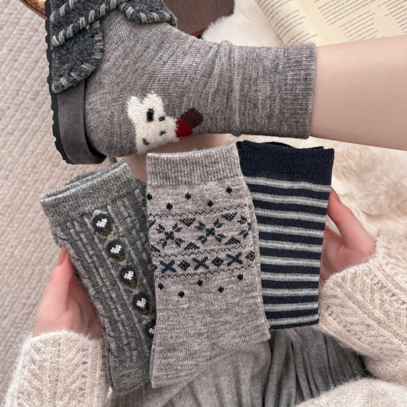起步韩袜高级灰色羊毛袜子女秋冬加厚保暖复古长袜条纹麻花中筒袜,女士内衣/男士内衣/家居服,中筒袜,淘宝优惠券,粉丝福利购,淘宝优惠卷