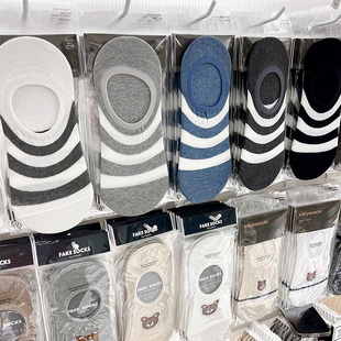 吸汗简约防滑隐形袜薄款 韩国袜子男东大门vivid夏季 浅口条纹船袜