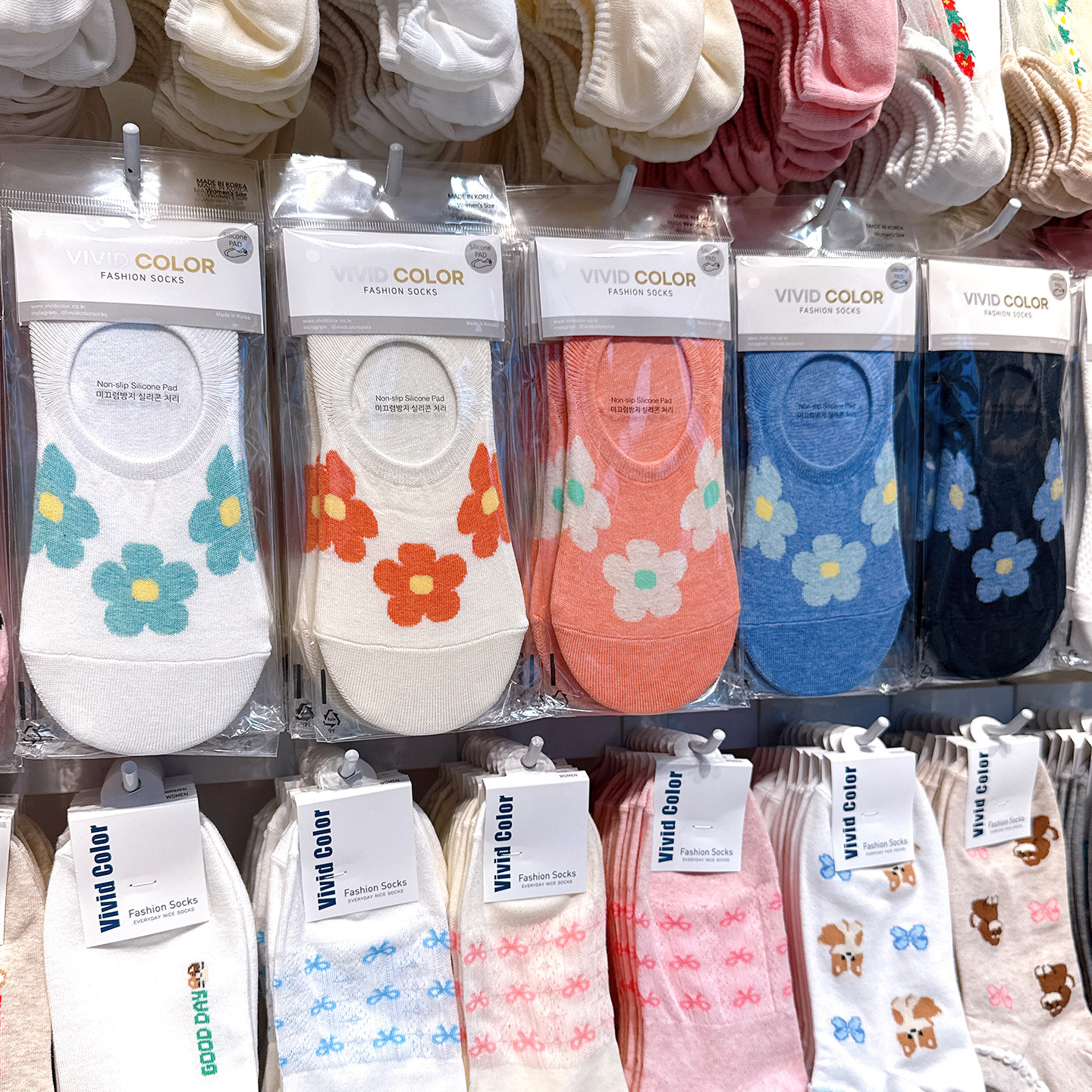 韩国进口东大门春夏女袜子vivid花朵薄棉吸汗隐形防滑不掉跟船袜