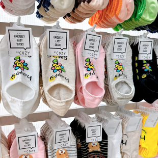 COZY韩国东大门船袜女春夏薄款 happy花朵笑脸防滑不掉跟短袜隐形