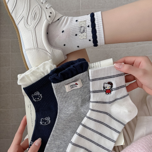 韩版 春夏季 白色袜子女款 可爱卡通透气棉袜凯蒂猫短袜 起步韩袜