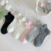 起步韩袜薄款 短袜女士春夏季 白灰色蝴蝶结韩国透气吸汗棉无骨袜子
