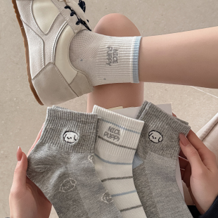 薄款 春夏季 袜子女网眼透气吸汗棉袜小狗学院风短筒袜 起步韩袜