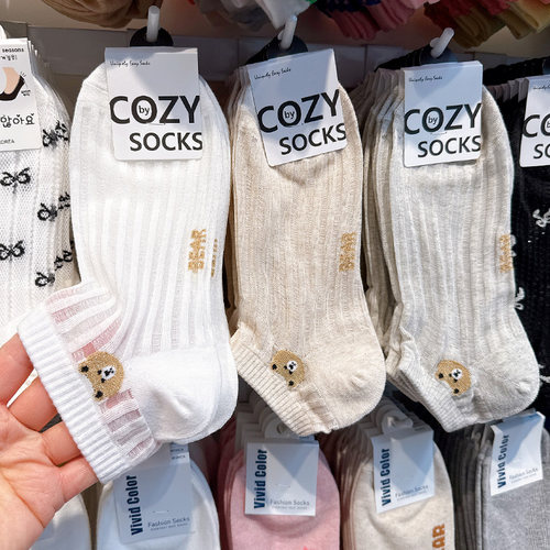 COZY韩国透气薄款春夏女小熊船袜