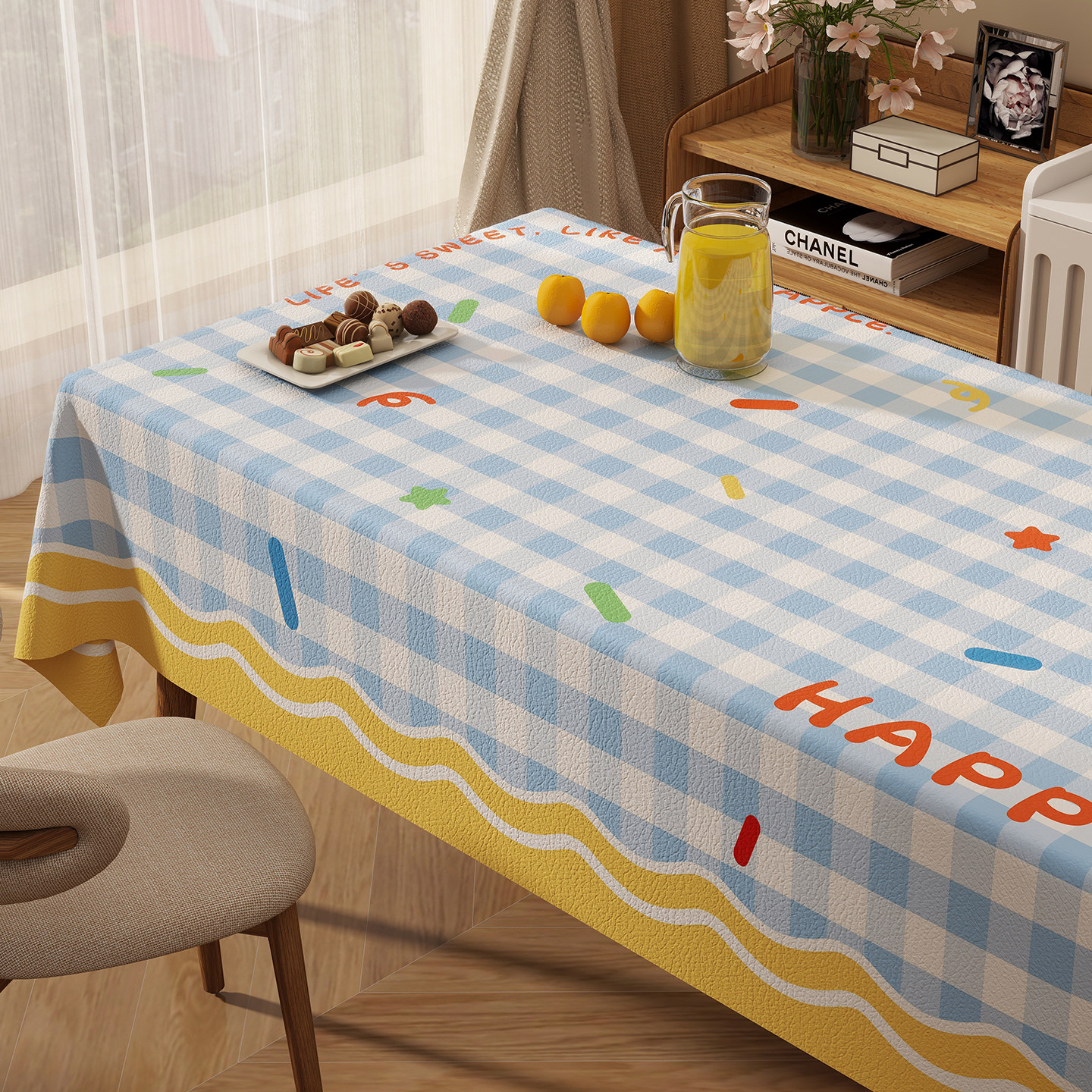 卡通格子桌布防水防油免洗PVC长方形茶几台布奶油风幼儿园餐桌布,居家布艺,桌布,淘宝优惠券,粉丝福利购,淘宝优惠卷