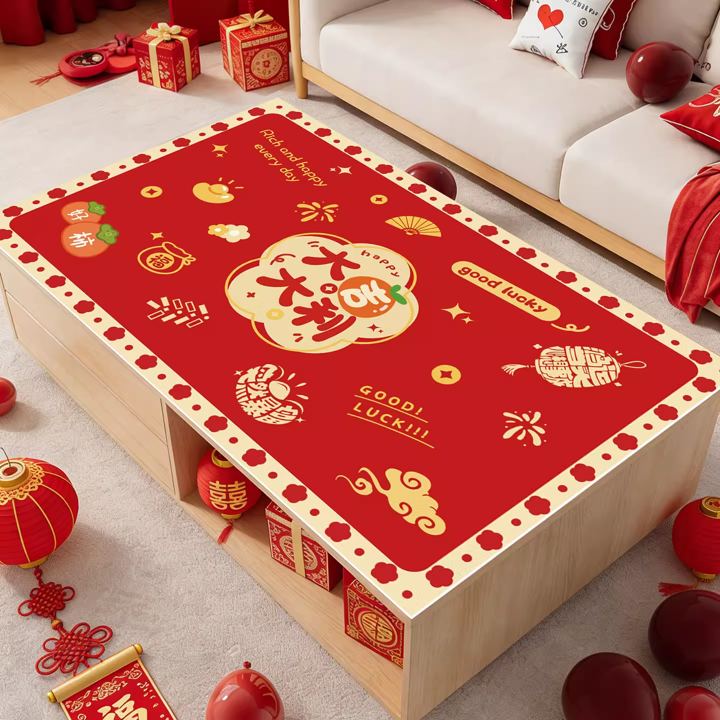 新春新款茶几垫桌布2026新年氛围感防水防油免洗皮革餐桌垫保护垫,居家布艺,桌布,淘宝优惠券,粉丝福利购,淘宝优惠卷