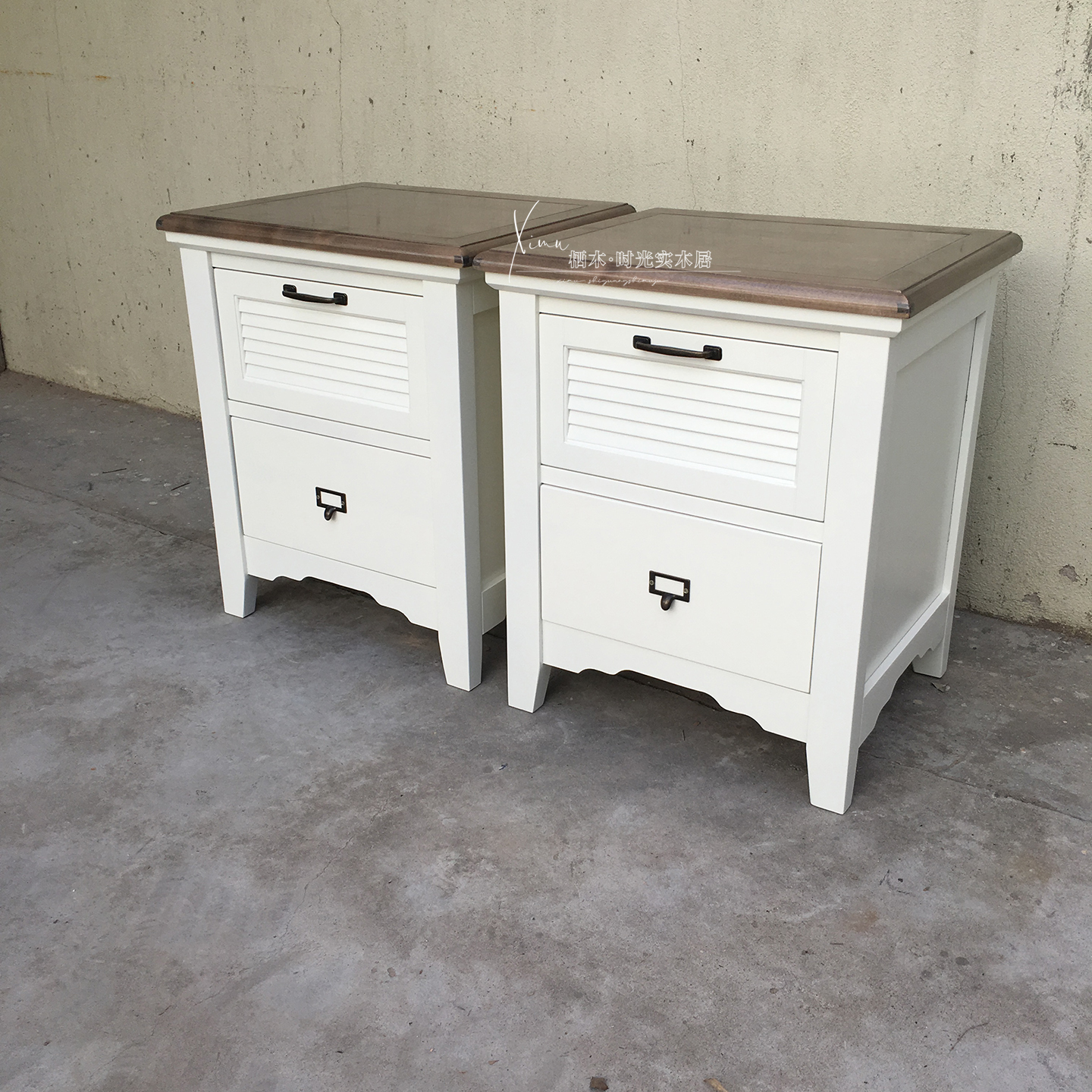 美式复古实木床头柜白色储物柜