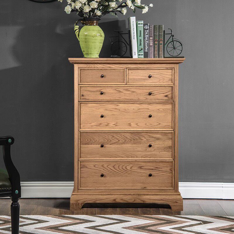 美式复古轻奢仿古做旧橡木实木储物斗柜法式乡村卧室六斗柜收纳柜