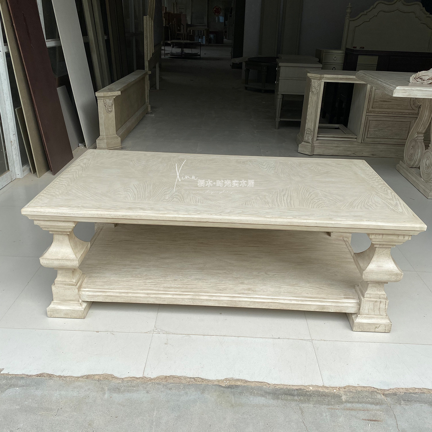 美式轻奢art家具建筑复兴实木做旧茶几客厅复古长方形咖啡桌茶桌