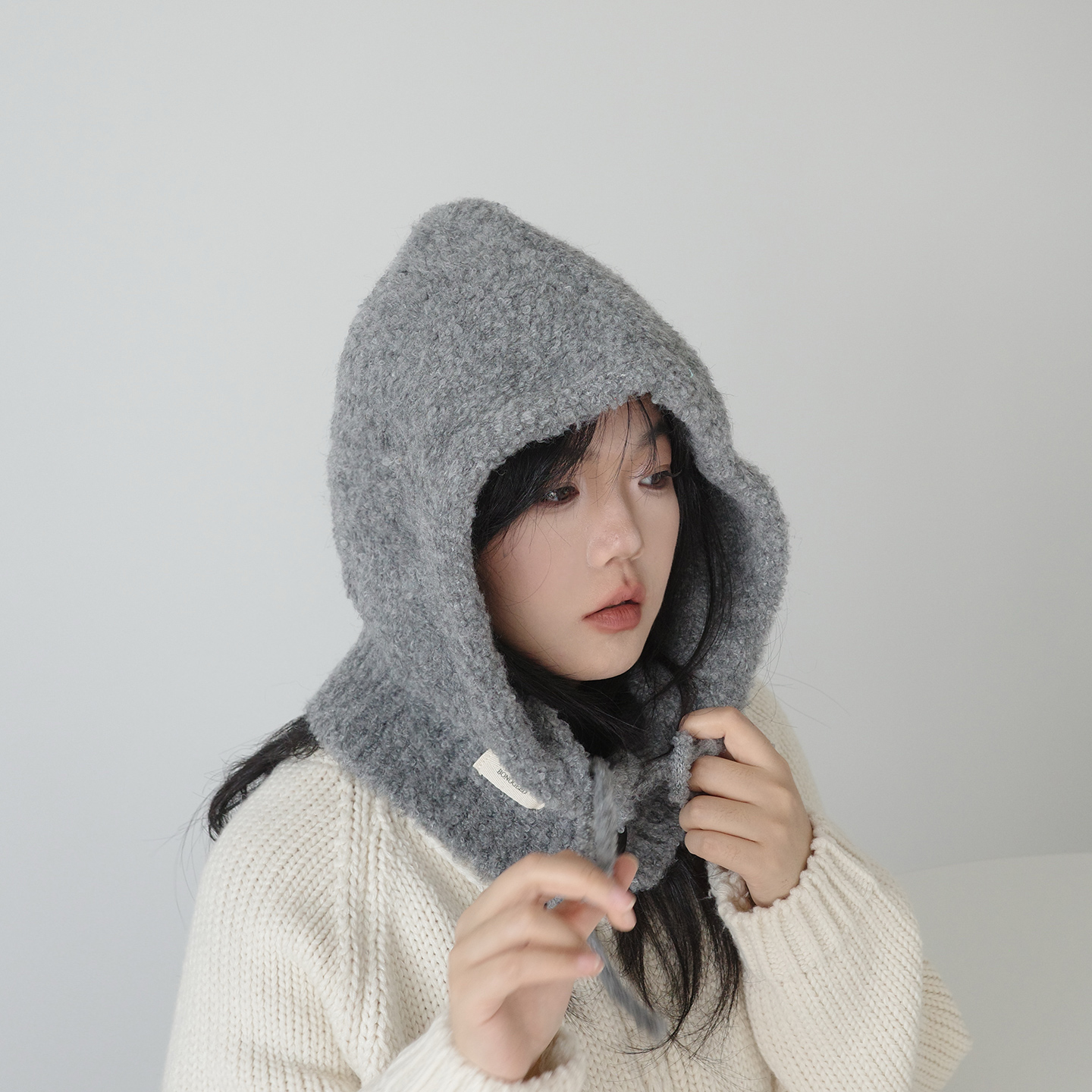 软绵绵圈圈纱针织围脖一体拉法帽