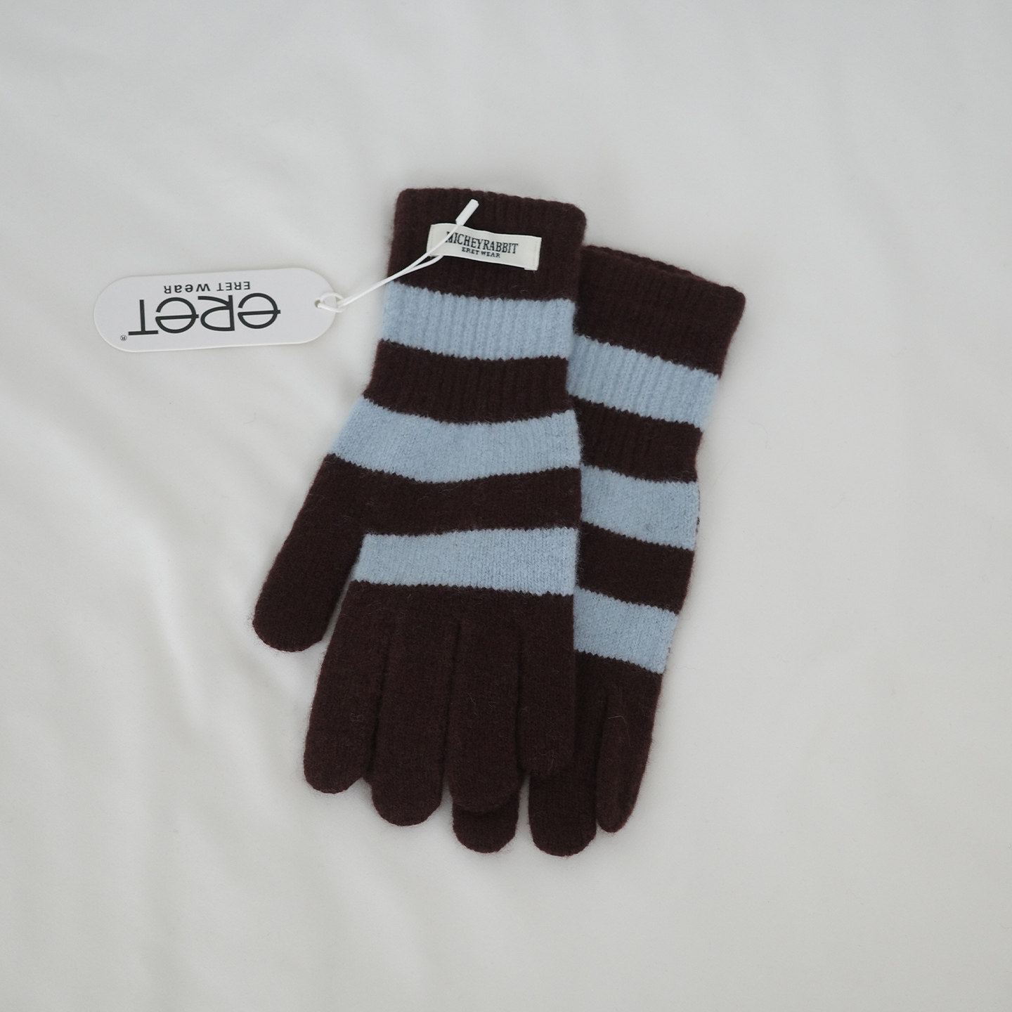 100%羊毛柔软针织宽条纹休闲日系可露指触屏保暖分指手套 包邮