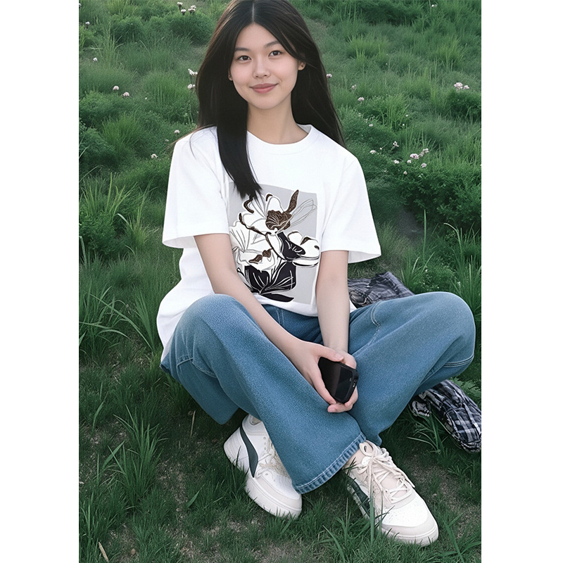 【MP定单】2025年秋冬新款花卉刺绣T桖女小个子气质通勤休闲上衣