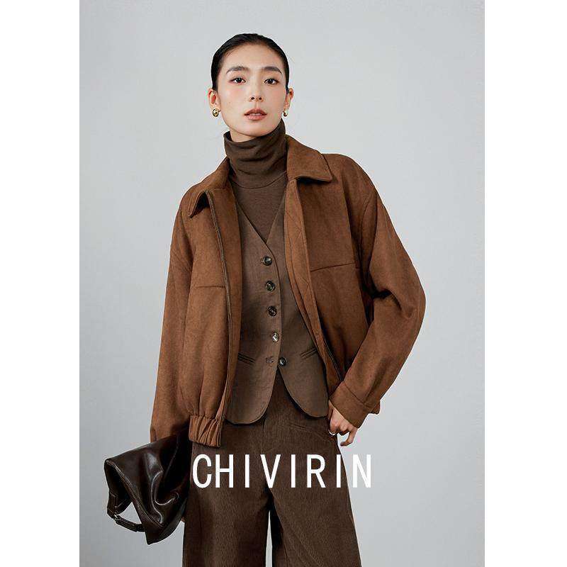 CHIVIRIN/千韵A2飞行夹克 超柔麂皮绒空军夹克女冬通勤保暖短外套