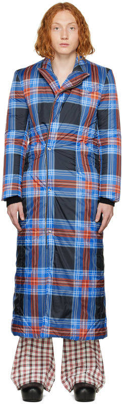 charles jeffrey loverboy 蓝色苏格兰格纹大衣男