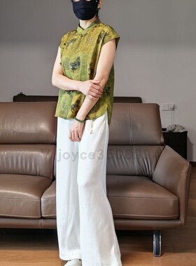 新中式女款下装夏季白色阔腿裤时尚百搭清凉L1418