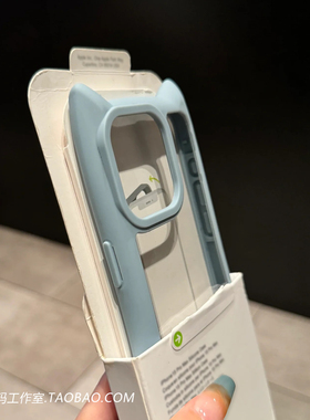 奶蓝色边框猫耳朵立体适用小米14pro手机壳14ultra红米note13气囊防摔透明亚克力不包镜头简约硅胶网红小红色