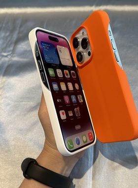 ins亮橙色无按键裸机适用15小米14/13手机壳pro红米K60pro半包K50简约纯色磨砂肤感全包软硅胶防摔男大孔女潮