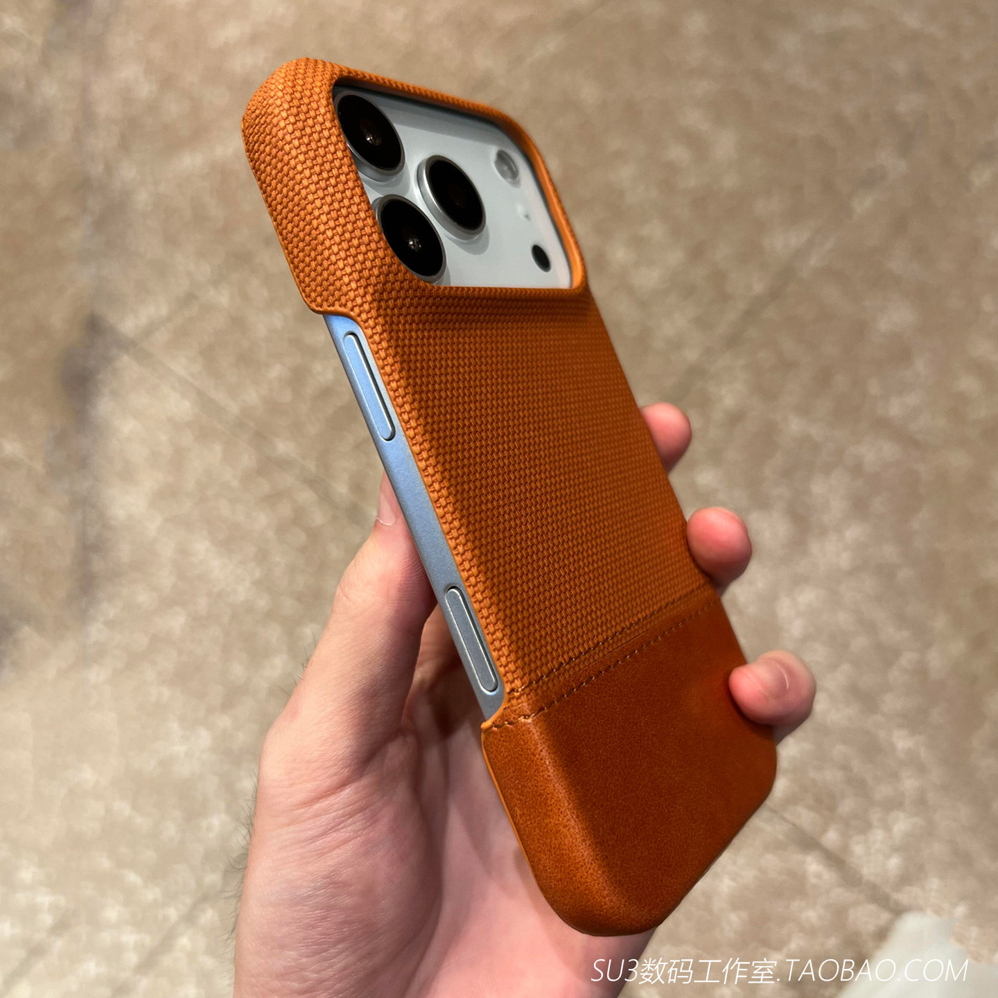 不包按键适用iPhone苹果17pro max手机壳16编织棉麻纹素皮plus拼接半包15橙色14无边框13高级12磁吸男air网红