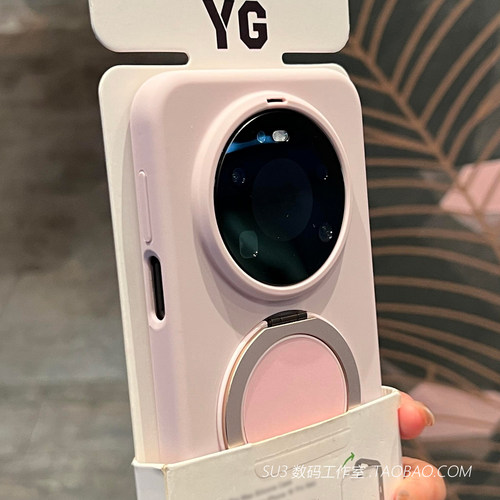 360度旋转支点壳适用华为mate80pro手机壳max液态硅胶70Air带支架60耐脏Pura80ultra防摔荣耀magic8灰粉色+女