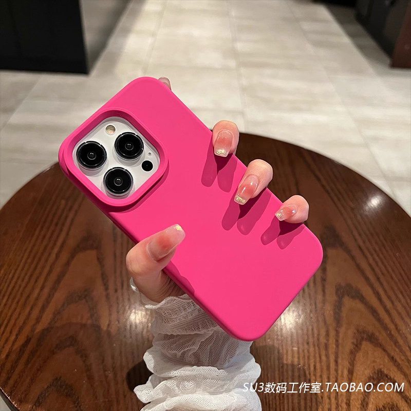 火龙果色适用iPhone13苹果15pro手机壳max真液态硅胶14不发黄plus防摔12玫红色11网红XR纯色XS少女夏天mini软