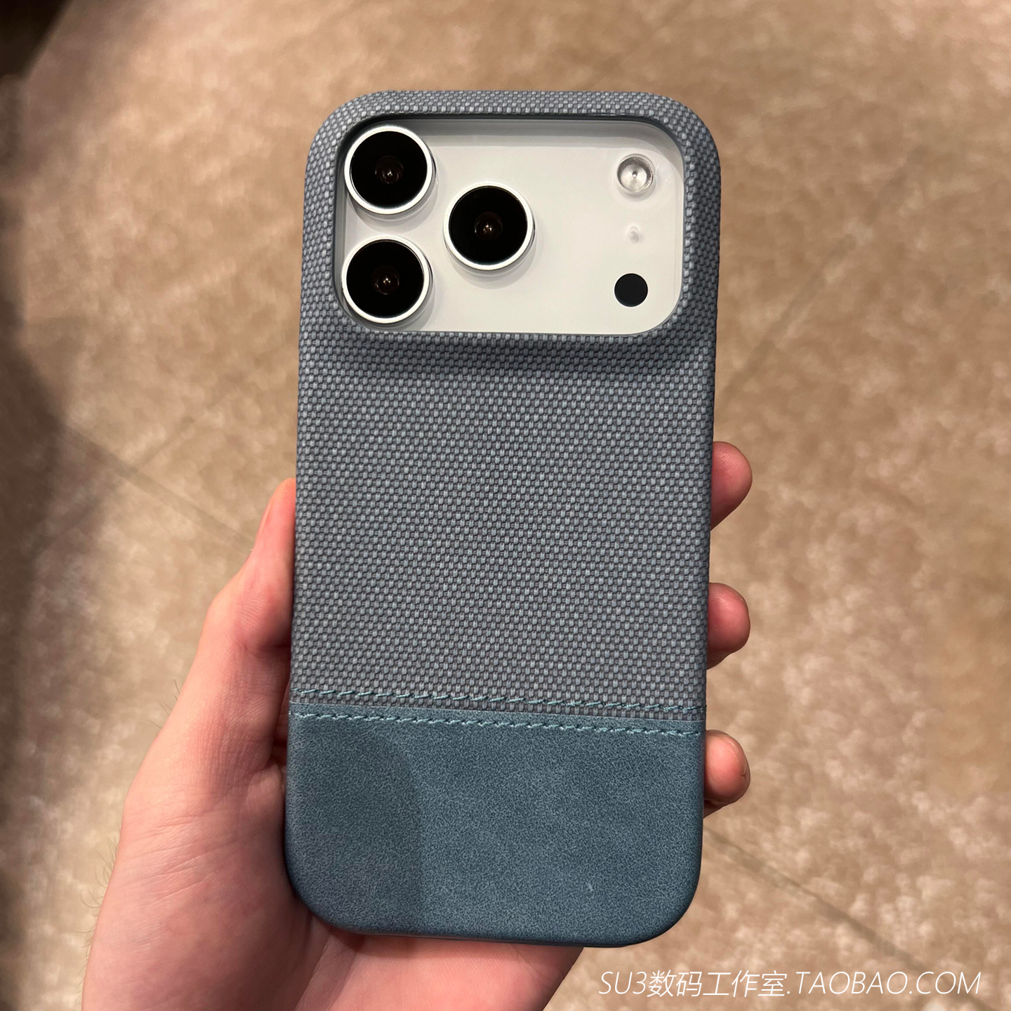 内磁吸充电适用iPhone17苹果17pro手机壳max编织棉麻布纹16plus拼接素皮浅牛仔蓝色15硬14防摔13粗磨砂防滑12