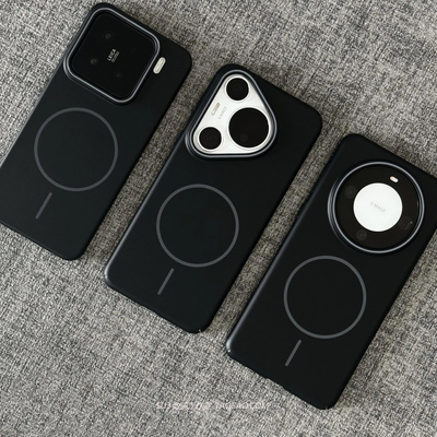 纯黑色柔润PC硬壳细圈磁吸充电适用magic7pro荣耀300华为nova13手机壳Beats高级感mate50超薄p60简约magsafe2