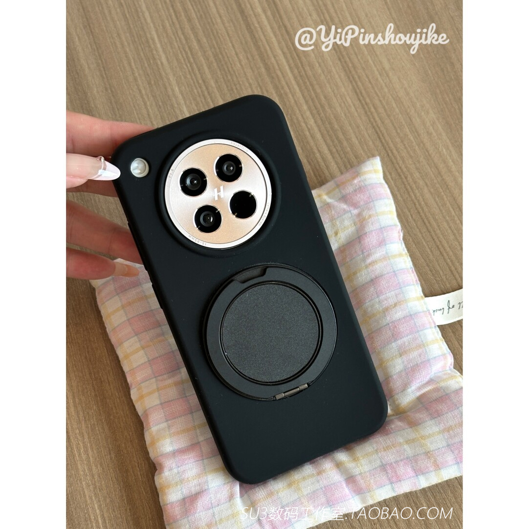 磁吸带支架液态硅胶支点壳适用mate60华为mate70pro手机壳Pura80pro+无线充电ultra黑色高级防摔软糯橡皮擦感