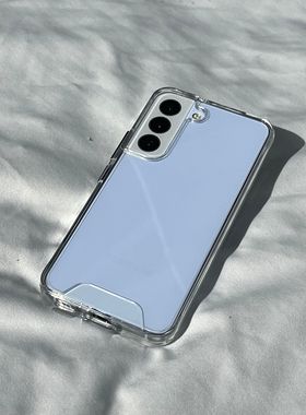 不发黄适用S24三星S23+手机壳S22ultra高清S21+透明S20fe亚克力S10e玻璃S9硬壳note20ultra高档男电镀银按键