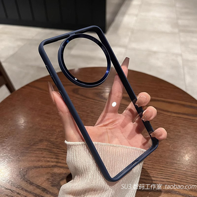 宝蓝色撞色边框适用vivoX200pro mini手机壳X200promini高清透明亚克力不发黄简约高级感全包深蓝色金属镜框