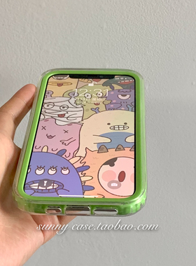 绿色边框适用iPhone13苹果11手机壳12promax透明防摔XR加厚14plus二合一14pro男XsMax女8/7网红SE2/3