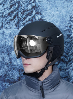MOON专业滑雪头盔亚洲头型男女单双板雪镜眼镜一体式滑雪盔帽护具