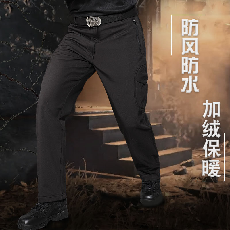 冬季户外男加绒加厚防寒抓绒软壳裤骑行防风防水工装裤子