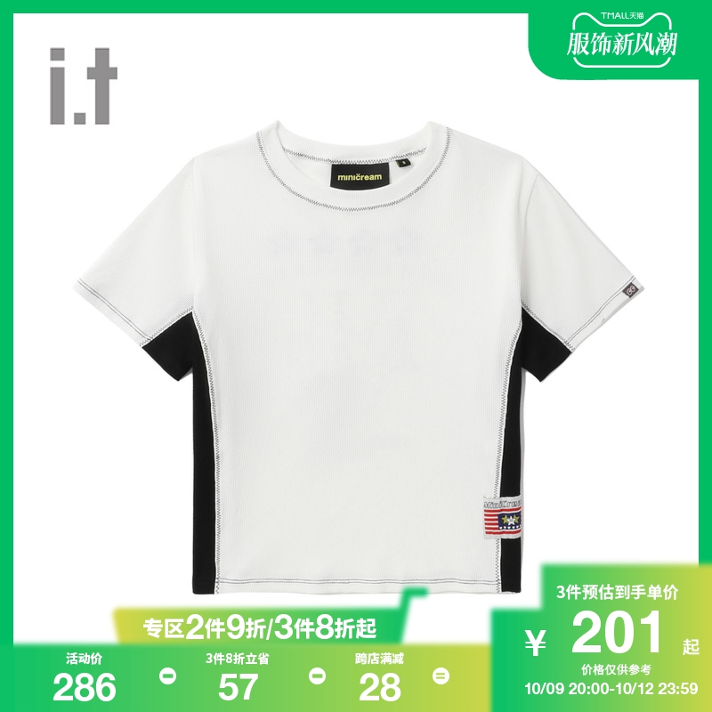 it Mini Cream女装短袖T恤2023春夏新品时尚个性撞色上衣3UM6146K