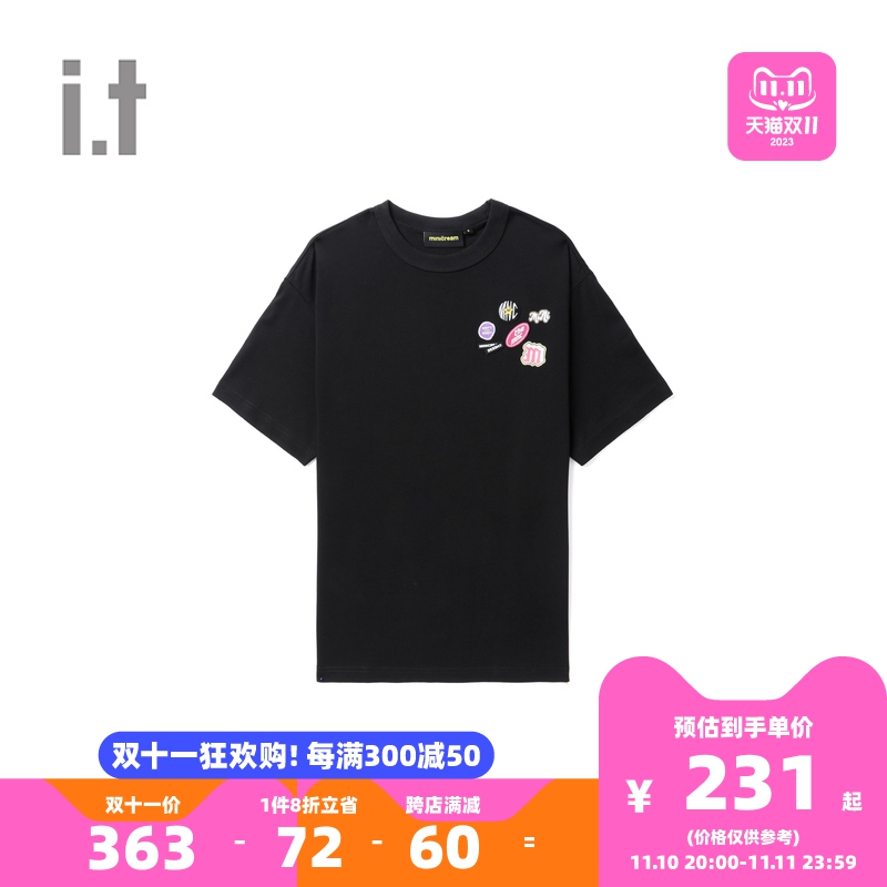 it Mini Cream女装宽松短袖T恤2023秋冬新款潮流饰徽章半袖3FS606