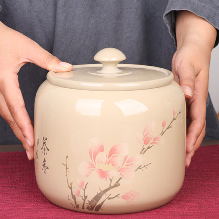 云南建水紫陶茶叶罐 储茶罐 散茶罐白泥亮光彩填一斤装陶瓷密封