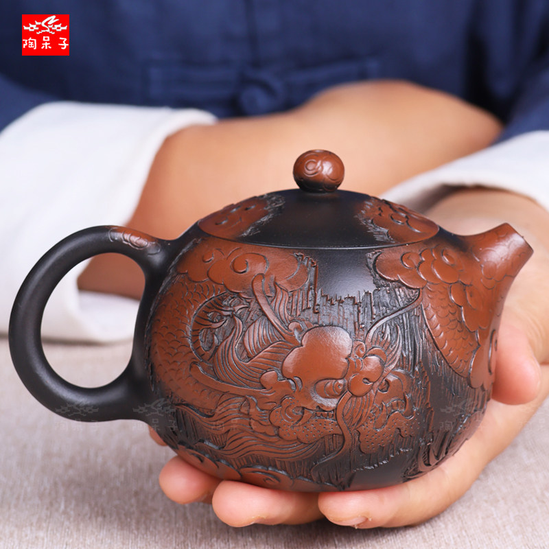 陶呆子 云南建水紫陶纯手工壶泡茶壶浮雕龙凤呈祥泡普洱茶具西施