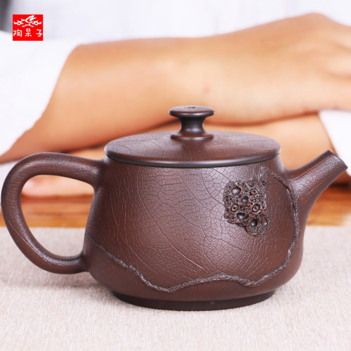建水紫陶菩提纹莲子纯手工茶壶