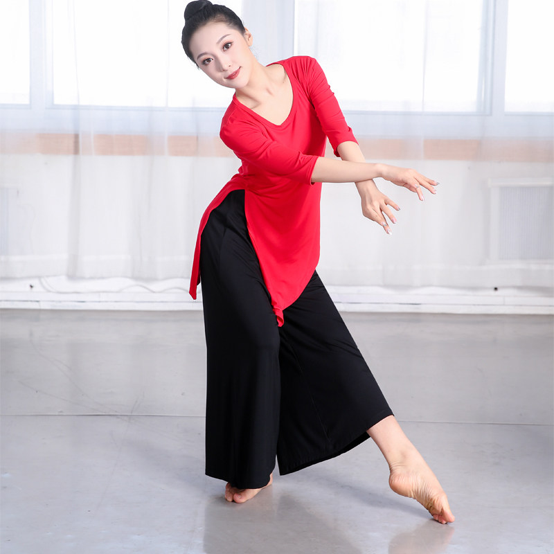 舞蹈服装练功服女上衣春夏短袖莫代尔古典舞形体现代舞阔腿裤套装