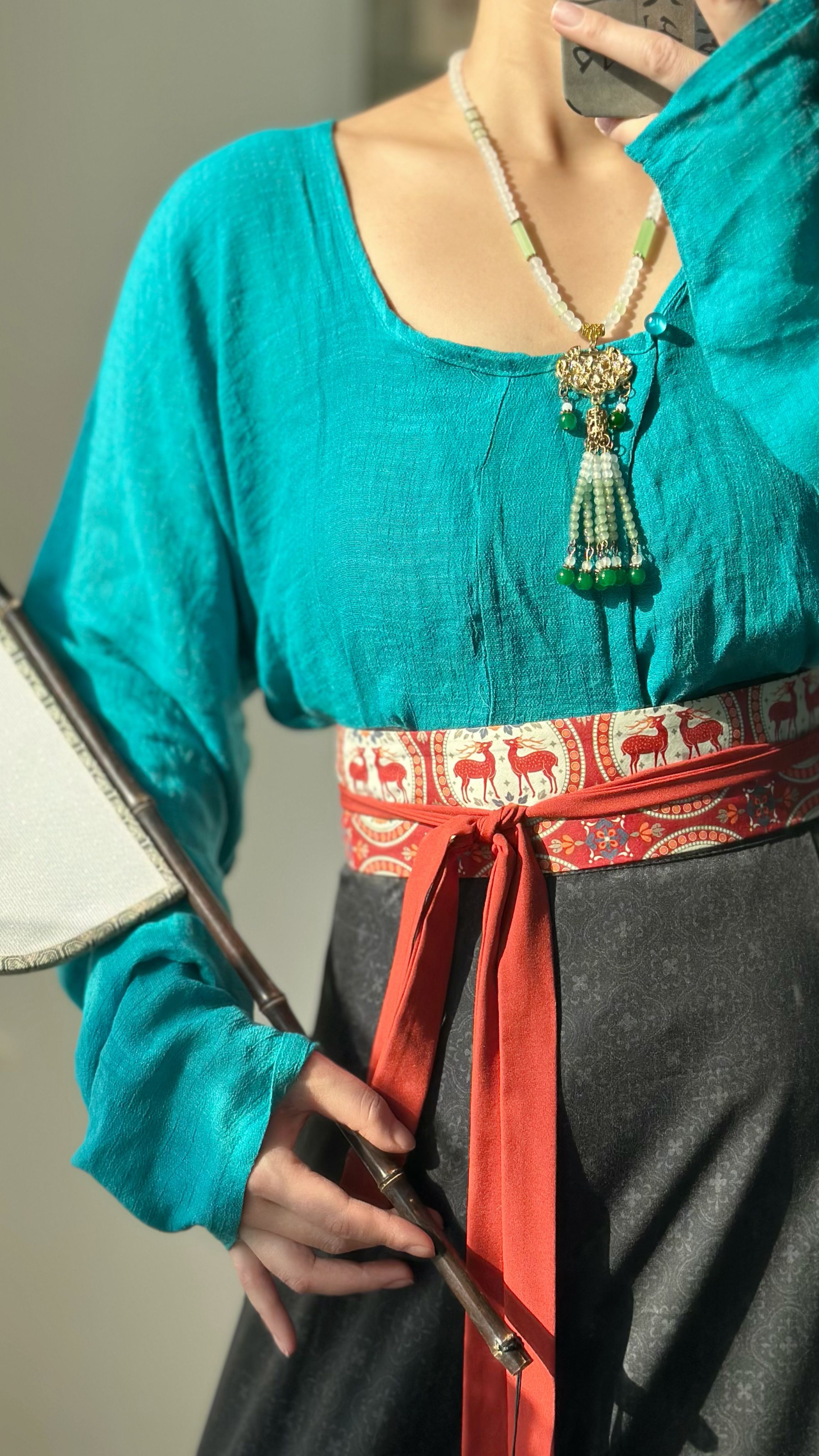 原創(chuàng)對鹿團窠紋漢服八破裙褶裙腰封漢服腰帶