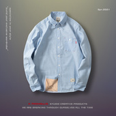 男士 长袖 衬衫 新款 秋冬青年加绒加厚纯棉衬衣保暖休闲牛津纺寸衫