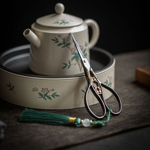 不锈钢小茶剪茶叶剪刀高档中式茶道茶具配件茶艺国风家用复古流苏