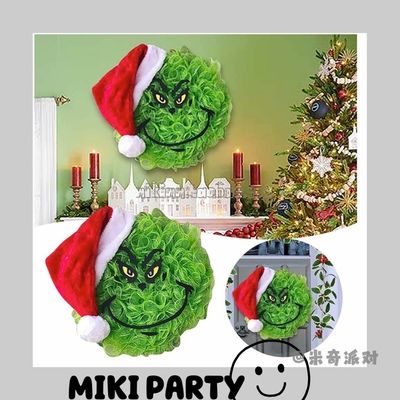 Christmas Grinch Front Door Wreath圣诞花环格林奇前门花环装饰